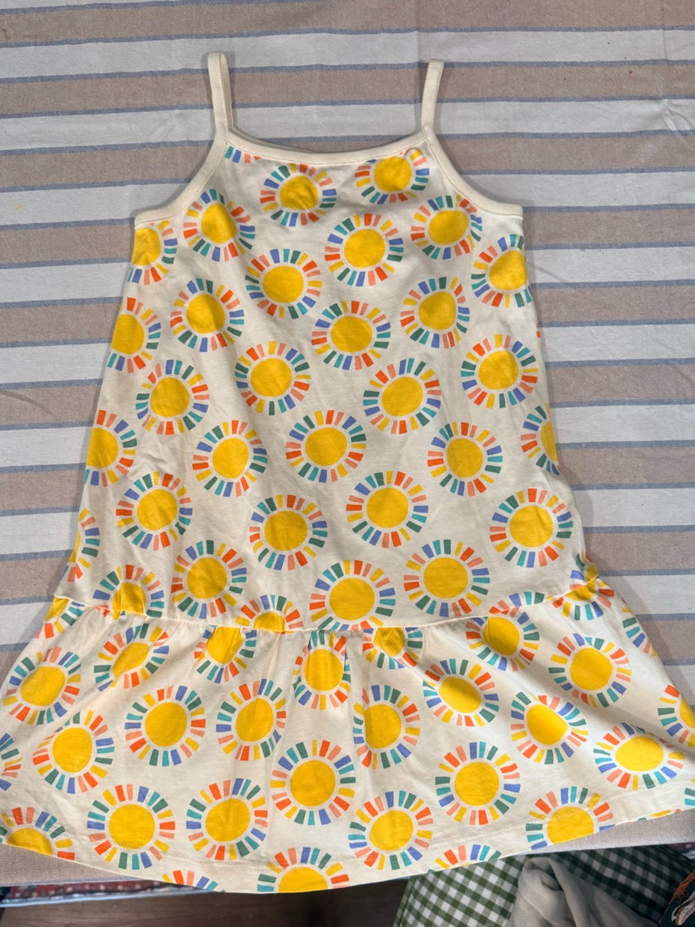 Hanna Andersson White Tank Dress with Yellow Sunburst and Multicolor Rays